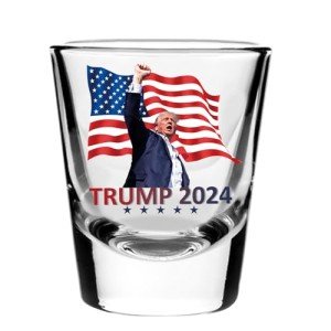 RWSEFK Shot Glass 1.75 oz - Survived Assassination & Fist Pump Design - Perfect for Political Fans, 2024 Collectible, and Patriotic Celebrations - Made of Durable Glass