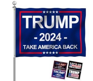Oligei Trump 2024 Flag, 3 x 5 Feet Trump Flag Take American Back with 4 Pcs Trump 2024 Sticker, Polyester Fiber Trump Desantis 2024 Flag, American Flag Bright Anti-Ultraviolet Fading with Brass Buttonhole