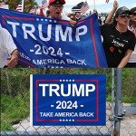 Oligei Trump 2024 Flag, 3 x 5 Feet Trump Flag Take American Back with 4 Pcs Trump 2024 Sticker, Polyester Fiber Trump Desantis 2024 Flag, American Flag Bright Anti-Ultraviolet Fading with Brass Buttonhole