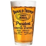 Donald Trump Christmas Gift 100% MAGA Label 16 oz Pint Glass for Dad, Gift for Husband, Stepfather Gift Idea, Unique Gifts for Men, Trump Merch (101-15182-D)