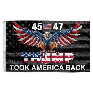 Trump 45th 47th Flag,Trump Took America Back Flag 3x5 FT Polyester Banner with Brass Grommets for Indoor Outdoor Decorations (black)