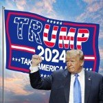 Vettres Trump 2024 Flag and Trump Hat Set,3x5 Outdoor Double Sided 3 Ply-Donald Trump Take America Back Flags MAGA hat USA Embroidery Adjustable Baseball Cap Blue Flag + Red Hat