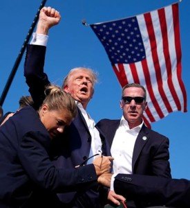 ConversationPrints DONALD TRUMP SHOT FLAG FIST PUMP GLOSSY POSTER PICTURE PHOTO PRINT BANNER