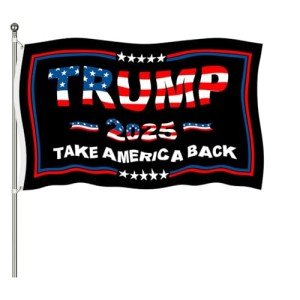 Trump 2025 Flag 3x5 Ft Outdoor Trump Take America Back Flags Vivid Color Clear Pattern Reinforcement Sewing Durable Polyester Outdoor House Decor (Black)