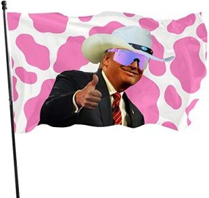 Pink Trump Cow Print Flag With Brass Grommets - Funny Trump Cowboy Hat 3X5 Feet Outdoor Banner Polyester