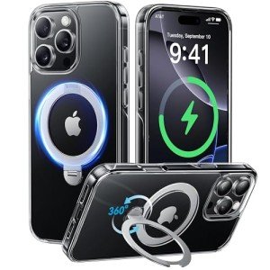CASEKOO Titanium 360° Rotatable Magnetic Stand for iPhone 16 Pro Case [Compatible with Magsafe][16FT Military Protection] Slim Phone 16 Pro Case with Stand Ring Kickstand 6.3'', Clear
