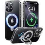 CASEKOO Titanium 360° Rotatable Magnetic Stand for iPhone 16 Pro Case [Compatible with Magsafe][16FT Military Protection] Slim Phone 16 Pro Case with Stand Ring Kickstand 6.3'', Clear