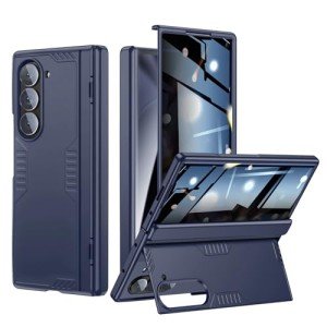 Kaiiecal for Samsung Galaxy Z-Fold-6 Privacy Case: [Hidden Kickstand][Wireless Charging] Slim Hinge Protection Soft Lightweight Stand Phone Cover Case with Privacy Screen Protector Blue