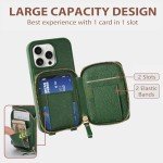 LAMEEKU for iPhone 15 Pro Wallet Case, Zipper Leather Card Slots Case, Crossbody Case Wrist Strap Lanyard with Phone Grip Holder Stand for Women for iPhone 15 Pro 6.1 inch Dark Green