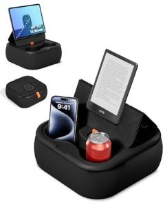 Viozon Tablet Stand Pillow, Compatible with 4-13" Phone/Tablet, iPad, iPhone, Samsung,Kindle,Google, Magnetic Phone Stand for Desk, Kindle Pillow Stand for Bed with Cozy Fabric,and Two Cup Size Bowl.B