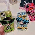 Jerisln for iPhone 15 Pro Max Cute Kawaii Cartoon Case Cool Sunglasses Shape Stand Finger Grip Holder Design for Women Girls Protective Cover for iPhone 15 Pro Max 6.7 Inch 3Pcs (Blue Green Pink)