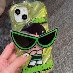 Jerisln for iPhone 15 Pro Max Cute Kawaii Cartoon Case Cool Sunglasses Shape Stand Finger Grip Holder Design for Women Girls Protective Cover for iPhone 15 Pro Max 6.7 Inch 3Pcs (Blue Green Pink)