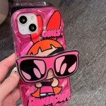 Jerisln for iPhone 15 Pro Max Cute Kawaii Cartoon Case Cool Sunglasses Shape Stand Finger Grip Holder Design for Women Girls Protective Cover for iPhone 15 Pro Max 6.7 Inch 3Pcs (Blue Green Pink)