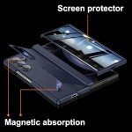 Kaiiecal for Samsung Galaxy Z-Fold-6 Privacy Case: [Hidden Kickstand][Wireless Charging] Slim Hinge Protection Soft Lightweight Stand Phone Cover Case with Privacy Screen Protector Blue