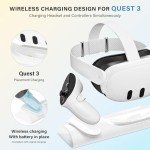Charging Dock for Meta Quest 3, VR Charging Station for Quest 3 with LED Light, Charge Headset and Touch Controllers Simultaneously, with 2 Rechargeable Batteries, Type-C Charger, Cable, White