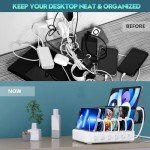 Charging Station for Multiple Devices,60W 6 Port Charger Station with 7 Mixed Charging Cables,USB Charging Dock,Compatible with Cellphone,Tablet, Kindle, iPhone iPad and More (White)