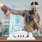 Charging Dock for Meta Quest 3, VR Charging Station for Quest 3 with LED Light, Charge Headset and Touch Controllers Simultaneously, with 2 Rechargeable Batteries, Type-C Charger, Cable, White