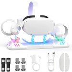 RGB Charging Dock for Oculus Quest 2, Magnetic Charging Station for Meta Quest 2 VR Headset & Controllers, with 2 Rechargeable 2100mAh Batteries, USB-C Charger and Cable, Supports LED Indicator