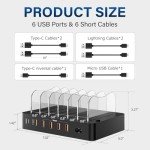 Charging Station for Multiple Devices: 68W 6 Port 20W Fast Phone Charger Dock with 6 Cables, Compatible with Apple Cellphone iPad iPhone Tablet and Other Electronic (Black)