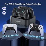 NEWDERY PS5 Controller Charger Station Compatible with Dualsense Edge Controller, Fast Charging Dock Stand with Cable, Dual Controller Charging Station for PlayStation 5 & Edge Controller