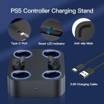 NEWDERY PS5 Controller Charger Station Compatible with Dualsense Edge Controller, Fast Charging Dock Stand with Cable, Dual Controller Charging Station for PlayStation 5 & Edge Controller