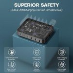 Charging Station for Multiple Devices,75W 6 Port USB C Fast Charger Station with 3 20W PD USB C,7 Charging Cables Included,USB C harging Dock for iPhone 16/15/14/13,iPad,Galaxy Tablets