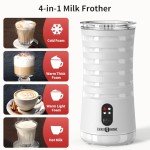 Paris Rhône Milk Frother, 4-in-1 Milk Steamer and Frother, Hot & Cold Foam Milk Warmer with Temperature Control, Auto Shut-Off Frother for Coffee, Latte, Cappuccino, Macchiato