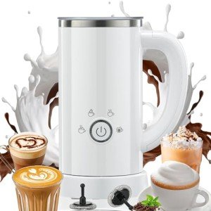 Milk Frother and Steamer, Electric 4-in-1 Hot and Cold Foam Maker, Automatic Milk Warmer with Two Whisks for Latte Cappuccino Hot Chocolate, 550W, 10.1oz/300ml, (Snow White)