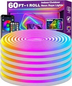 SINLEY Led Neon Rope Lights 60FT,Control with App/Remote,Flexible Led Rope Lights,Multiple Modes,IP68 Outdoor RGB Neon Lights Waterproof,Music Sync Gaming Led Neon Strip Lights for Bedroom Indoor