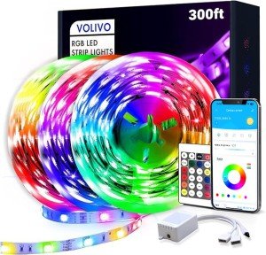 VOLIVO 300ft LED Strip Light Bluetooth, Color Changing LED Strip Lights for Bedroom, Music Sync RGB Light Strip with 24Key Remote&APP Control for Home Decoration