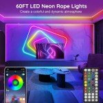 SINLEY Led Neon Rope Lights 60FT,Control with App/Remote,Flexible Led Rope Lights,Multiple Modes,IP68 Outdoor RGB Neon Lights Waterproof,Music Sync Gaming Led Neon Strip Lights for Bedroom Indoor
