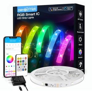 DAYBETTER 100ft RGB Smart IC LED Strip Lights, LED Lights Work with Alexa and Google Assistant, App Control Segmented DIY Multiple Colors, Color Changing Lights Music Sync for Bedroom Decor (1 Roll)