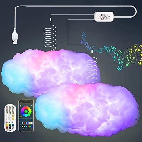 ZOKON 2PCS 3D Big Cloud lightning Light Kit Music Sync Warm Multicolor lightning Changing Strip Lights 360 Degree Wireless Remote APP NO DIY Coolest Decorations for Adults and Kids Indoor Home Bedroom