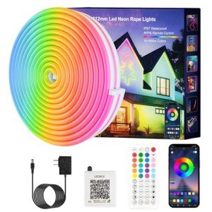 Neon Rope Lights, JIAMEI 50FT RGB LED Strip Lights, App Control, IR Remote, Music Syncing, Outdoor IP67 Waterproof, Flexible Neon Strip Lights Cuttable for Bedroom, Gaming, Party, Outdoors Decor