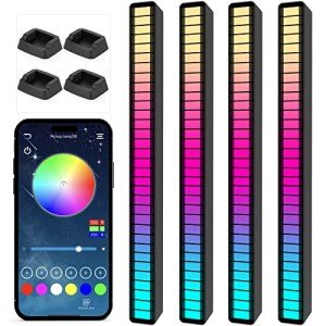 Soulpunk RGB Rechargeable Sound Control Light, Voice-Activated Pickup Music Rhythm Lights, Creative Colorful LED Ambient Light, with 15 Modes Music Sync 32-Bit Audio Spectrum for Car(4 Pack-App)