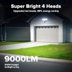LUTEC 80W 9000LM LED Security Lights Motion Sensor Outdoor Lights, 4 Head LED Flood Lights Outdoor 5000K Daylight, IP65 Waterproof, Motion Detected Lights for Outside, House, Garage, Yard (Black)