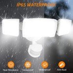 HGGH LED Security Motion Sensor Outdoor Lights,3 Head Motion Detection Outdoor Lights 6000K IP65 Waterproof,38W 4200LM Flood Lights Outdoor Motion Sensor Lights for Yard Garage Porch House