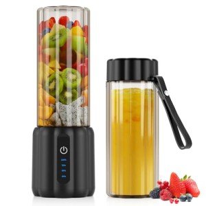 COKUNST Portable Blender, Small Blender for Smoothies & Shakes, 17 OZ Personal Blender with 6 Blades & Power Display, USB-C Rechargeable Mini Mixer Travel Blender with Extra Lid for Kitchen Office Gym