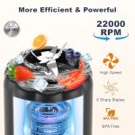 COKUNST Portable Blender, Small Blender for Smoothies & Shakes, 17 OZ Personal Blender with 6 Blades & Power Display, USB-C Rechargeable Mini Mixer Travel Blender with Extra Lid for Kitchen Office Gym