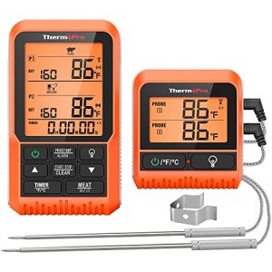 ThermoPro TP826 500FT Wireless Meat Thermometer, Dual Meat Probe Cooking Thermometer with HI/Low Alert, IPX4 Food Grill Thermometer, Outdoor Fryer Accessories for BBQ, Smoker, Oven, Grilling Gifts