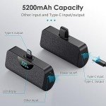 [2 Pack]Mini Portable Charger USB-C Power Bank 5200mAh,LCD Display PD Fast Charging Battery Pack Backup Charger Compatible with iPhone 16/16 Plus/16 Pro/16 Pro Max/15 Series,Samsung,Android Phones etc