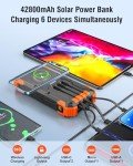 Sudrov Solar Charger Power Bank, 42800mAh Wireless Portable Charger with USB-C in/Output, QC3.0 Fast Charging 15W 4 Ports Outdoor Battery Pack Built-in Dual Led Flashlights for iPhone Samsung etc