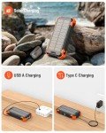 Sudrov Solar Charger Power Bank, 42800mAh Wireless Portable Charger with USB-C in/Output, QC3.0 Fast Charging 15W 4 Ports Outdoor Battery Pack Built-in Dual Led Flashlights for iPhone Samsung etc