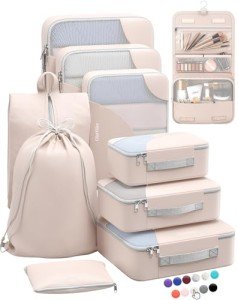 OlarHike Travel Essentials ALL INCLUDED 10 Set Sturdy Packing Cubes for Suitcases, UPGRADED Anti-Tear Stitching, NEW Improved Luggage Packing Organizers for Travel Accessories(Cream)