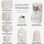 OlarHike Travel Essentials ALL INCLUDED 10 Set Sturdy Packing Cubes for Suitcases, UPGRADED Anti-Tear Stitching, NEW Improved Luggage Packing Organizers for Travel Accessories(Cream)
