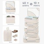 OlarHike Travel Essentials ALL INCLUDED 10 Set Sturdy Packing Cubes for Suitcases, UPGRADED Anti-Tear Stitching, NEW Improved Luggage Packing Organizers for Travel Accessories(Cream)