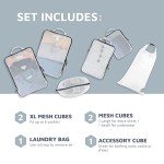 Large Packing Cube Set with See Through Mesh- Compression Packing Cubes Travel Organizers by TRIPPED Travel Gear (White)