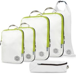 TRIPPED Travel Gear Compression Packing Cubes for Travel - Luggage and Backpack Organizer Packaging Cubes for Clothes (White and Green, 6 Piece Set)