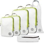 TRIPPED Travel Gear Compression Packing Cubes for Travel - Luggage and Backpack Organizer Packaging Cubes for Clothes (White and Green, 6 Piece Set)
