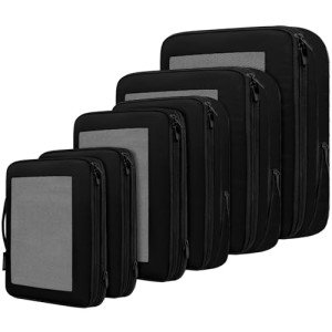 BAGAIL 4 Set/6 Set/8 Set Compression Packing Cubes Travel Accessories Expandable Packing Organizers(Black SquareMesh 6 Set)